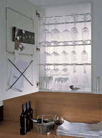 MultiMatic rack holds glasses upside down, as restaurants do, to save space